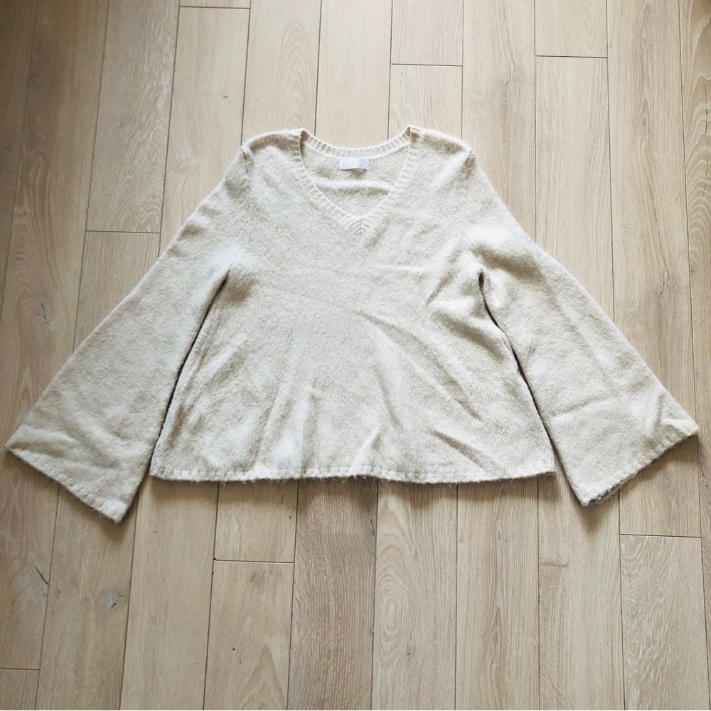 Oak + Fort Wool Blend Bell Sleeve Sweater in Cream